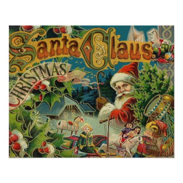 Poster Collage de Noël victorien du Père Noël Antique (Devant)