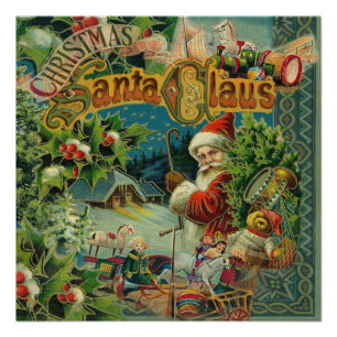 Poster Collage de Noël victorien du Père Noël Antique