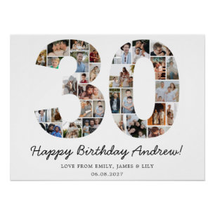 Poster Collage de photos d'anniversaire 30 ans Cadeau d