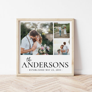 Poster Collage de photos de mariage au monogramme