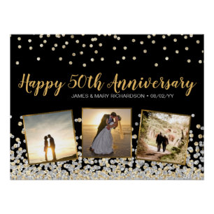 Poster Collage de photos élégant argent or 50e anniversai