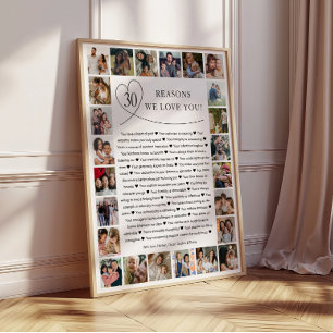 Poster Collage photo d'anniversaire 30 raisons pour lesqu