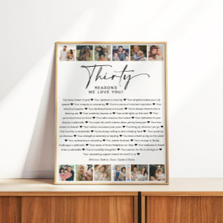 Poster Collage photo d'anniversaire 30 raisons pour lesqu
