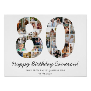 Poster Collage photo pour 80e anniversaire Cadeau 80e a