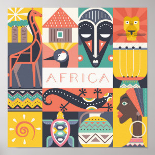 Poster Collage symbolique africain d'art