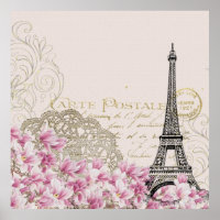 Collage Tour Eiffel vintage avec Fleurs sauvages r