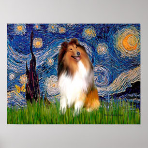 Poster Collie 1 - Nuit étoilée