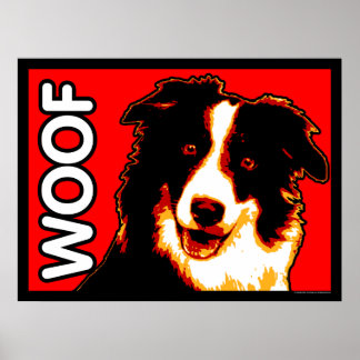 Poster Collie WOOF Bordure