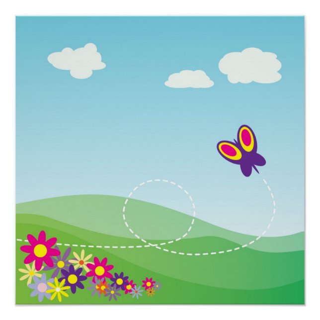POSTER COLLINE AVEC BOUTEILLE ET FLEURS (Devant)
