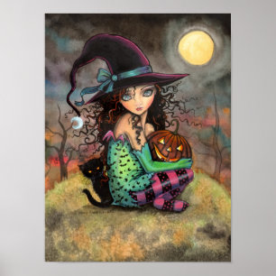 Poster Colline d'Halloween Mignonne Sorcière Gothique et 
