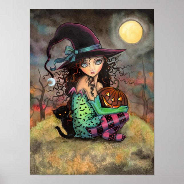 Poster Colline d'Halloween Mignonne Sorcière Gothique et  (Devant)