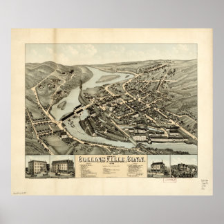 Poster Collinsville Connecticut 1878 Antique Panoramique