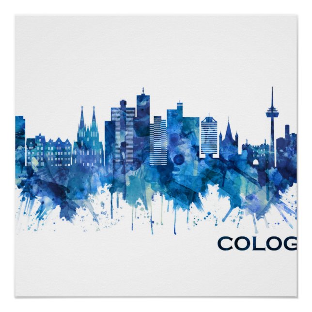 Poster Cologne Allemagne Skyline Blue (Devant)