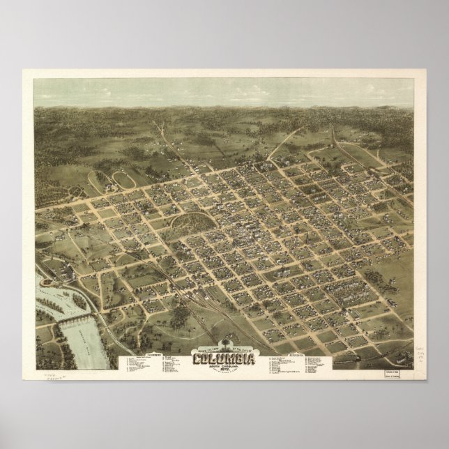 Poster Colombie Caroline du Sud 1872 Carte panoramique an (Devant)