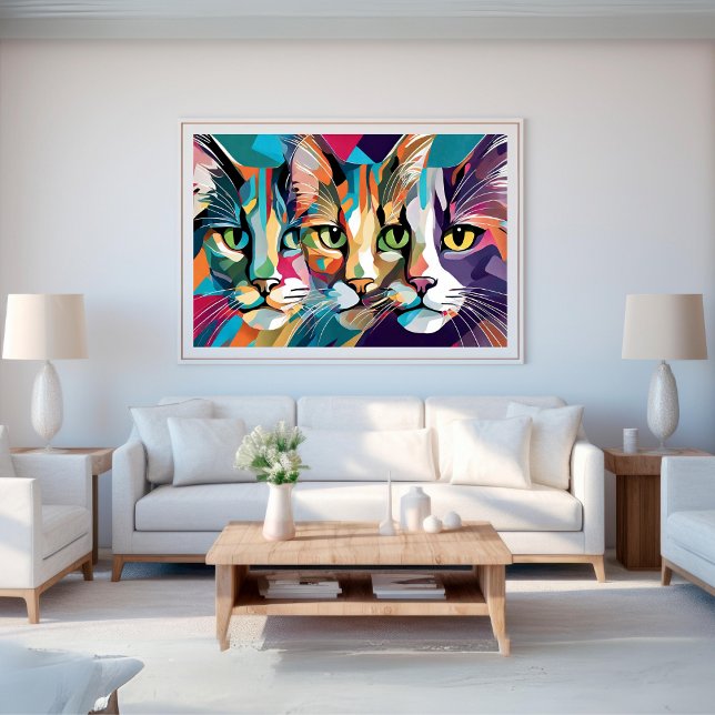 Poster coloré de trois chats (Three Cats Colorful Poster)