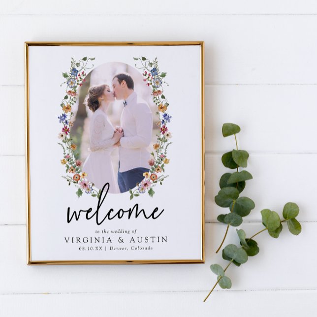 Poster coloré Floral Bienvenue Mariage (Colorful Floral Welcome Sign Wedding Poster by Painted Paperie
)