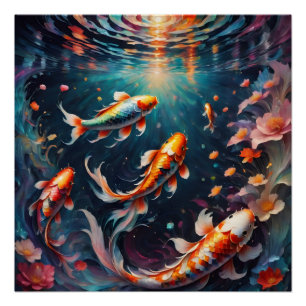 Poster coloré Koi Poisson no 4 Glossy Poster