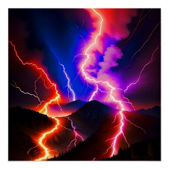 Poster Coloré Lightning Mountain One (Devant)