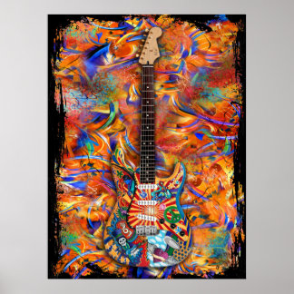 Poster coloré personnalisé Peinture Strat Guitare