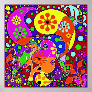 Poster coloré Retro Paisley Pop Art Chien