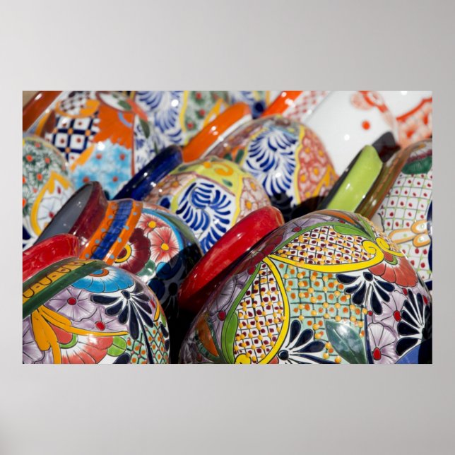 Poster Coloré traditionnel peint à la main poterie mexica (Devant)