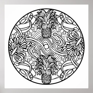 Poster Colorez votre propre ananas Mandala Coloriage Post