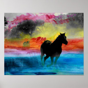 Poster Colorful Horse Runin Water