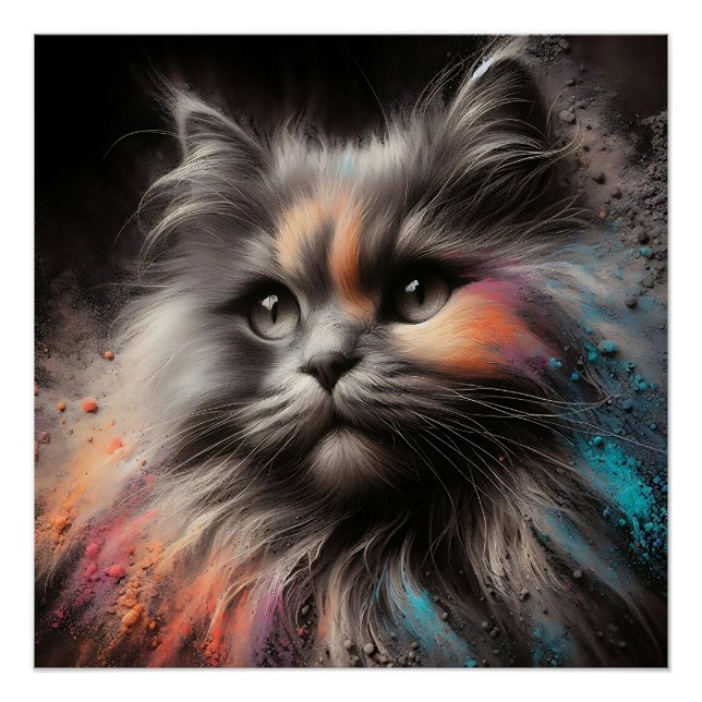 Poster Coloris Abstrait Feline Art Long-Haired Chat (Devant)
