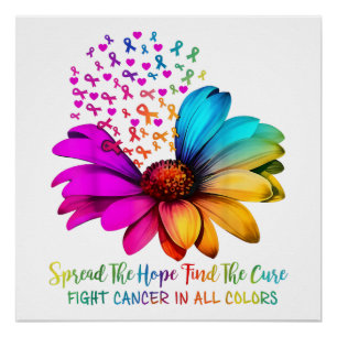Poster Combattre le cancer dans tous les rubans de couleu