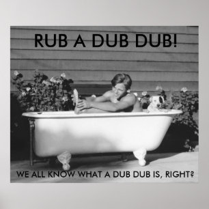 Poster comique d'un garçon se baignant avec son ch