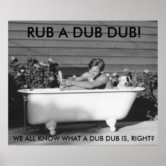 Poster comique d'un garçon se baignant avec son ch