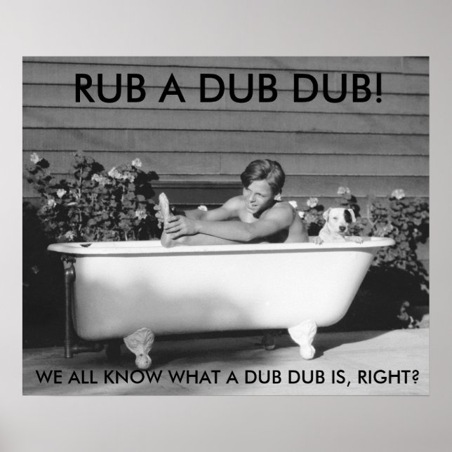 Poster comique d'un garçon se baignant avec son ch (Devant)
