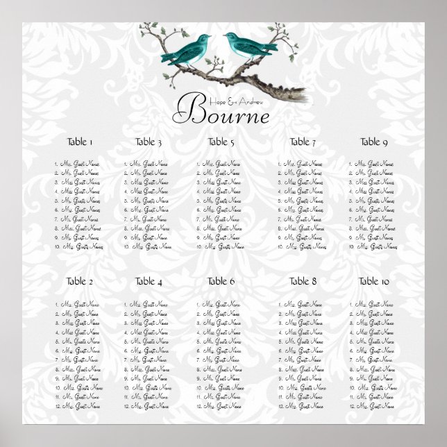 Poster commence à 12,80 $ Plan de table 12 Tables (Devant)