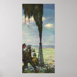 Poster Commerce vintage, puits de pétrole avec les travai
