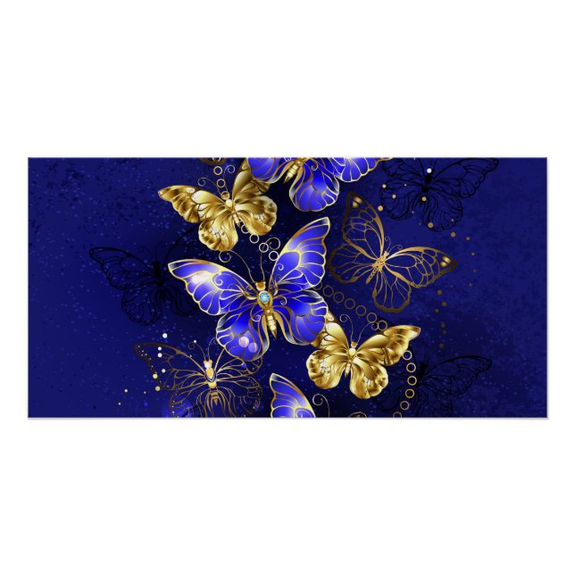 Poster Composition avec papillons de saphir (Devant)