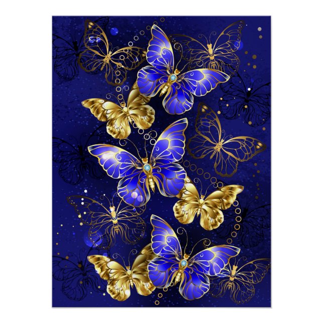 Poster Composition avec papillons de saphir (Devant)