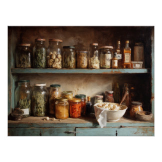Poster Composition de nature morte d'étagère d'apothicair
