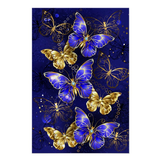 Poster Composition with Sapphire Butterflies (Devant)