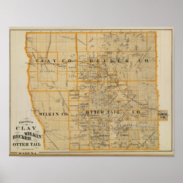 Poster Comtés d'Argile, Wilkin, Becker, Minnesota (Devant)