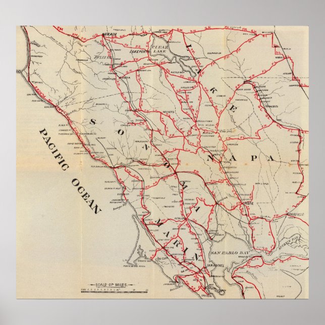 Poster Comtés de Sonoma, Marin, Lake et Napa (Devant)