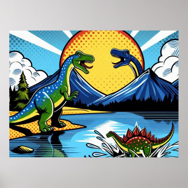 Poster con paisaje de dinosaurios (Devant)