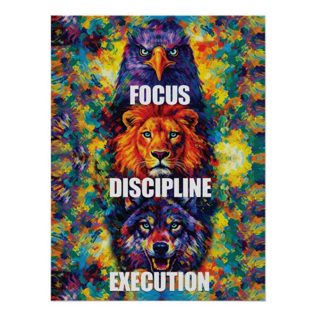 Poster Concentration Discipline Exécution Aigle Lion Loup (Devant)