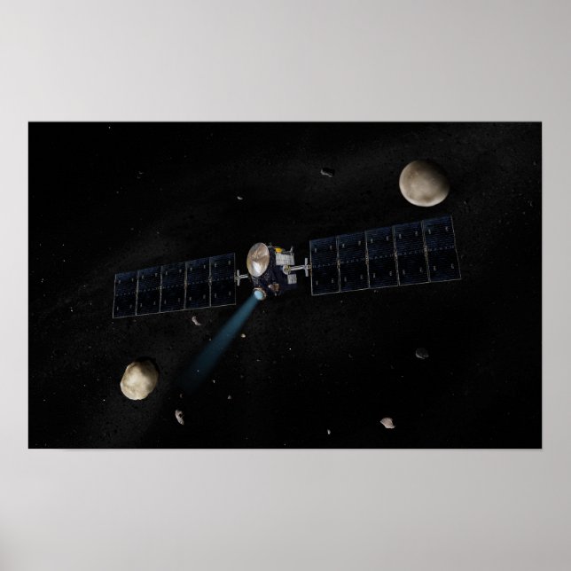 Poster Concept artistique de l'engin spatial Dawn en orbi (Devant)