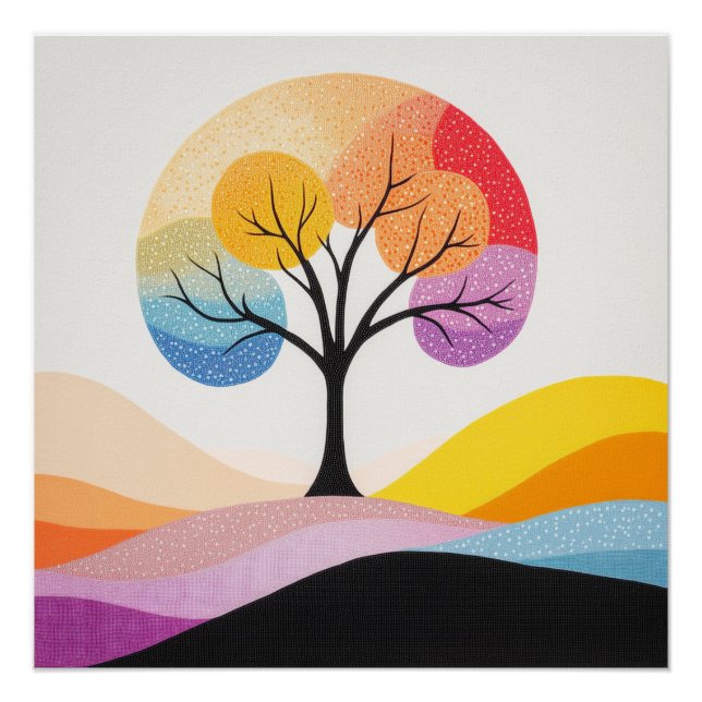 Poster Conception Abstraite de l'arbre coloré (Devant)