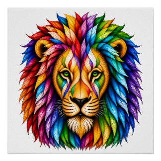 Poster Conception artistique de lion arc-en-ciel abstrait