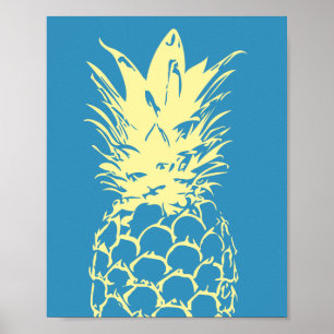 Poster Conception d'ananas de jaune d'art de mur sur le