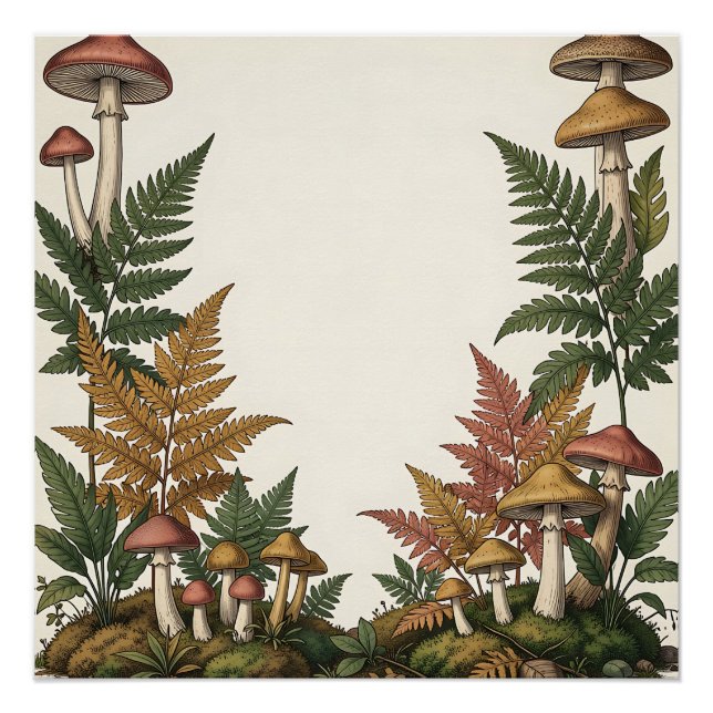 Poster Conception de bordure botanique de fougère de cham (Devant)