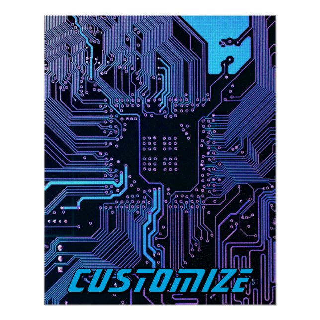 Poster Conception de carte de circuit imprimé Cyber Blue  (Devant)