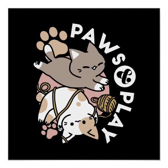 Poster Conception de chats mignons et joueurs – Art de pa (Devant)