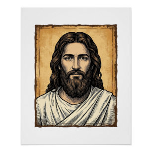 Poster Conception de chemise à portrait religieux gravé v